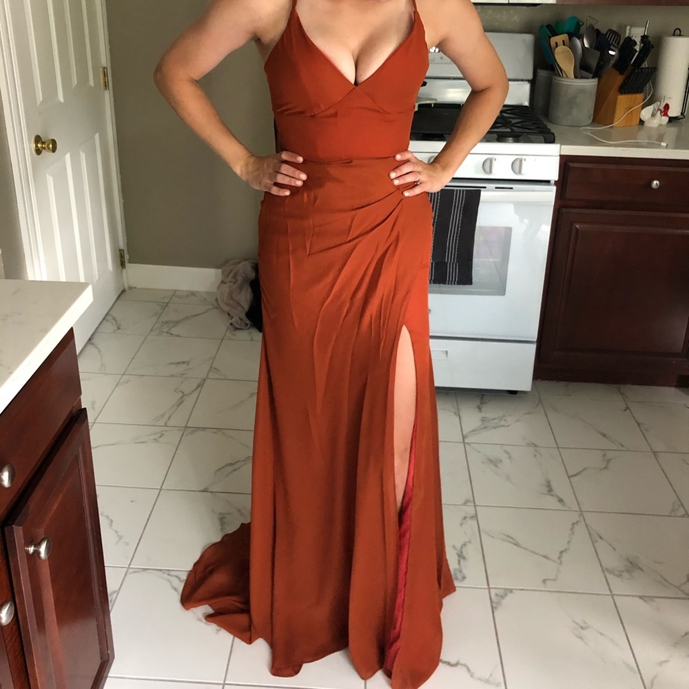 Rust orange bridesmaid dress!